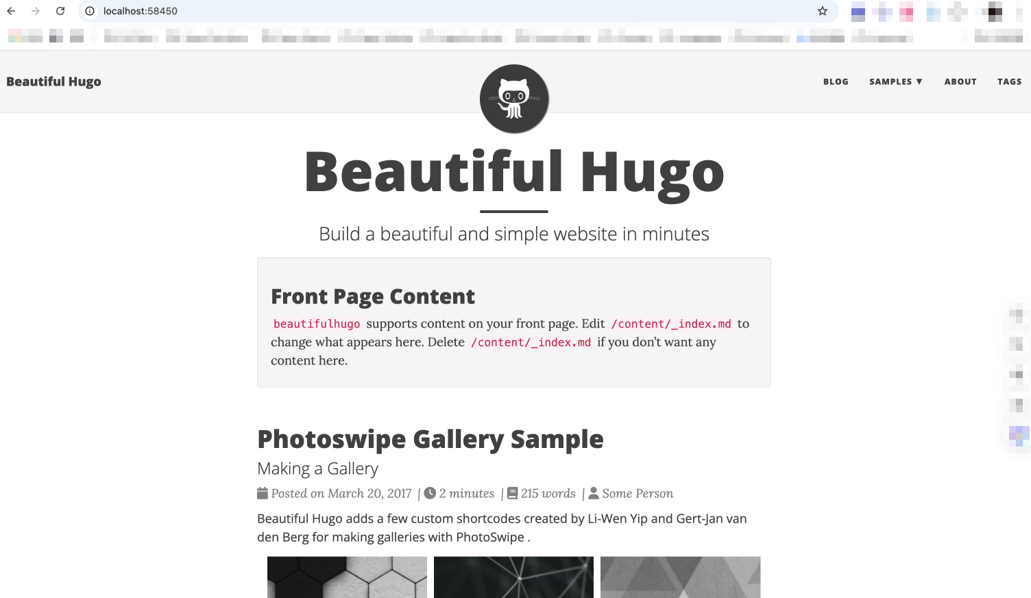 example site rendered